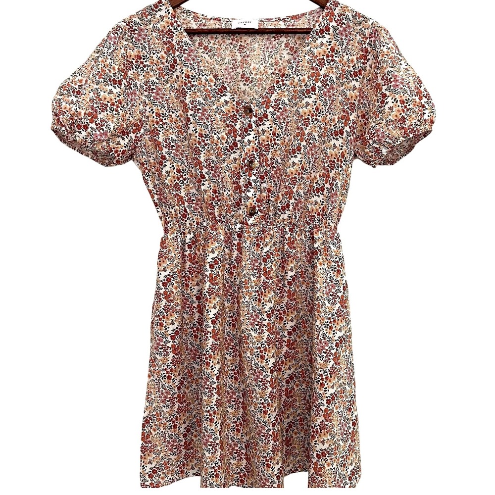 Everly ditzy floral‎ print mini dress elastic waist button front women's large